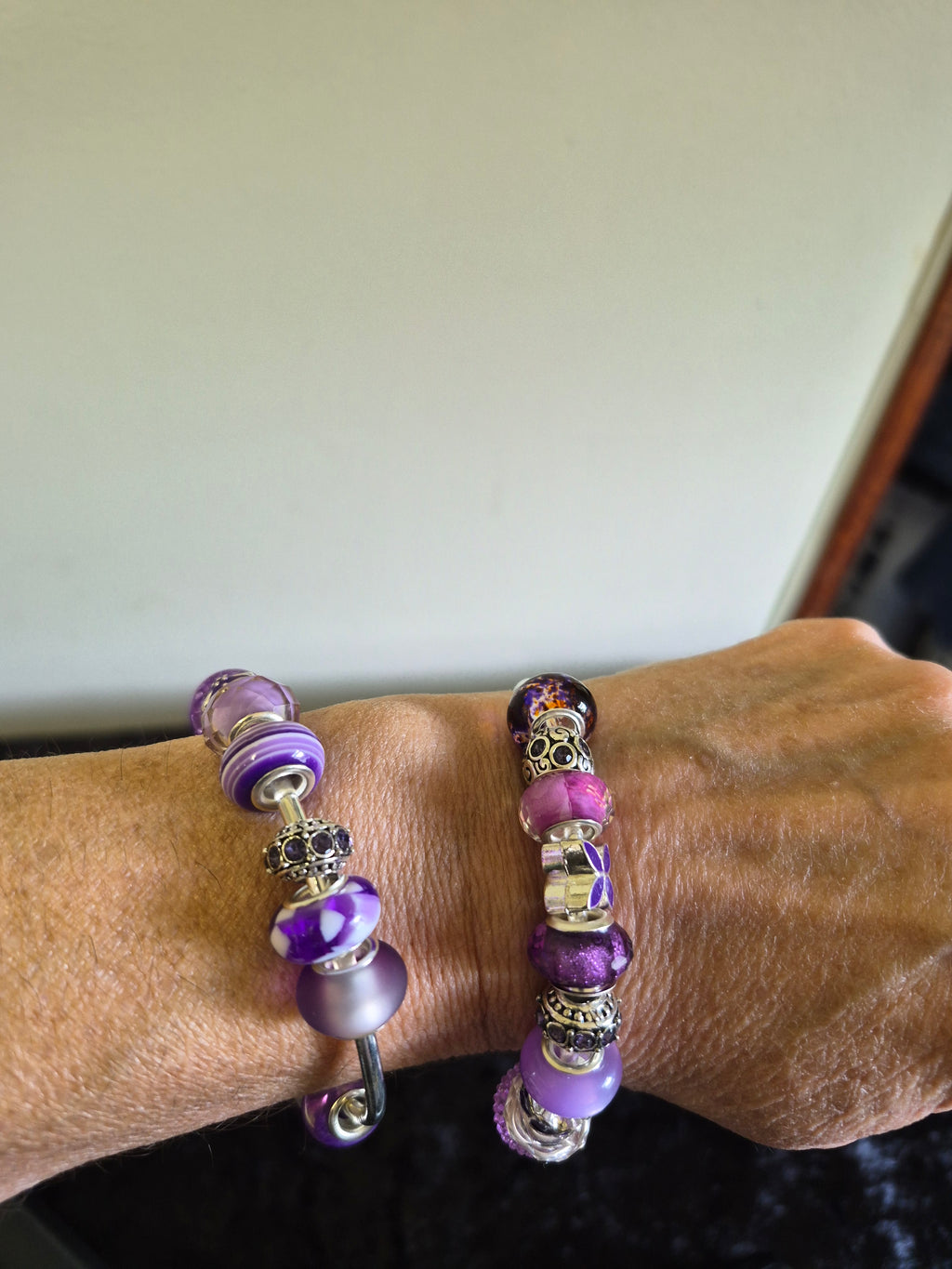 Purple European bead bangle bracelet